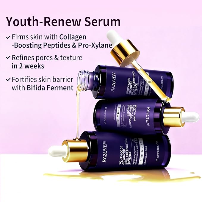 Peptides Serum for Face, Collagen Hydrating Face Serum for Women Anti Aging, Provide Fine Lines and Wrinkles Treatment, Bifida Barrier Repair with Vitamin b5, 1.01 Fl Oz