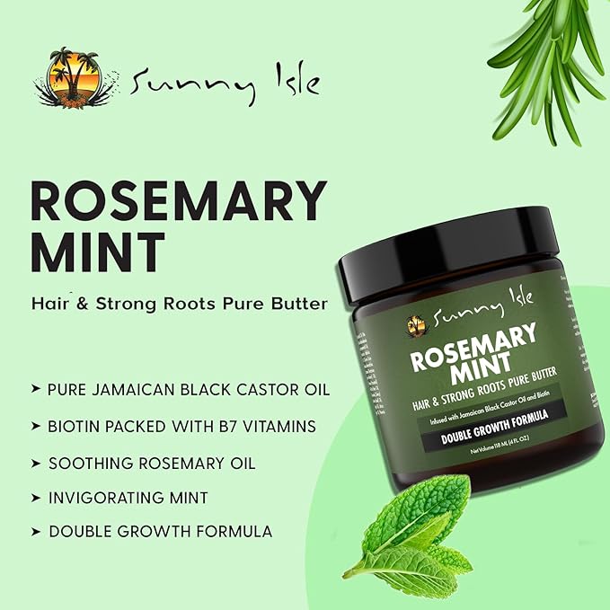 Sunny Isle Rosemary Mint Hair & Strong Roots Butter 4 oz - Biotin, Jamaican Black Castor Oil