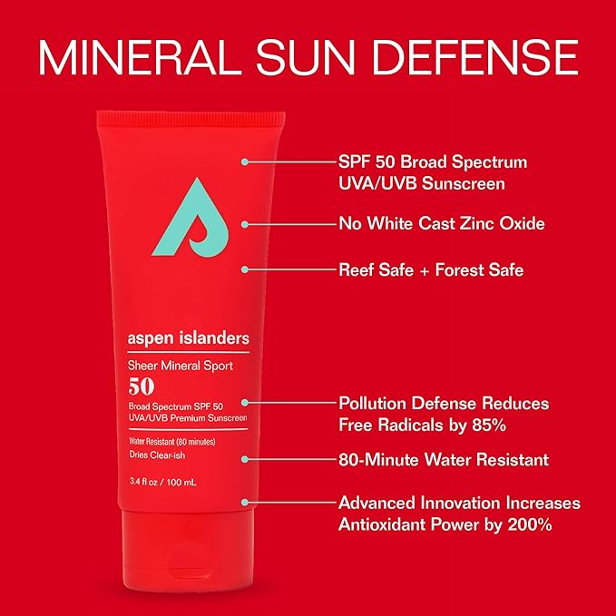 Hawaii Reef Compliant, SPF 50, No White Cast Mineral Sport Sunscreen Lotion | Face & Body | Anti-Aging | Non-Toxic | Water-Resistant | 3.4 fl oz