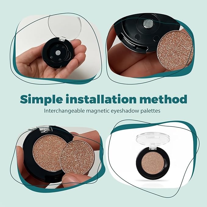 Refillable Eyeshadow Palette - Matte/Glitter/Duo-Chrome Pressed Powder & Cream Formula, Neutral/Shimmer/Smokey Multichrome, Travel-Friendly Iron Pan Refills (Glitter, D63)
