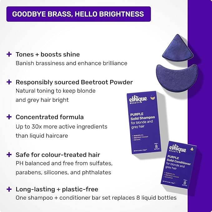 Ethique Purple Shampoo Bar for toning brassy hair - Plastic-Free, Cruelty-Free, Vegan, 3.88 oz - Formerly Tone It Down