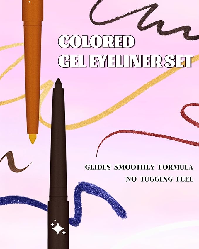 2 PCS Black Eyeliner Pencil Set, Matte & Glitter Gel Eyeliner Pencil kit, Waterproof & Smudge-proof Waterline Eye Liner Pen Beauty Makeup for Mature Women, Girls, Daily, Party, Halloween-Black Set