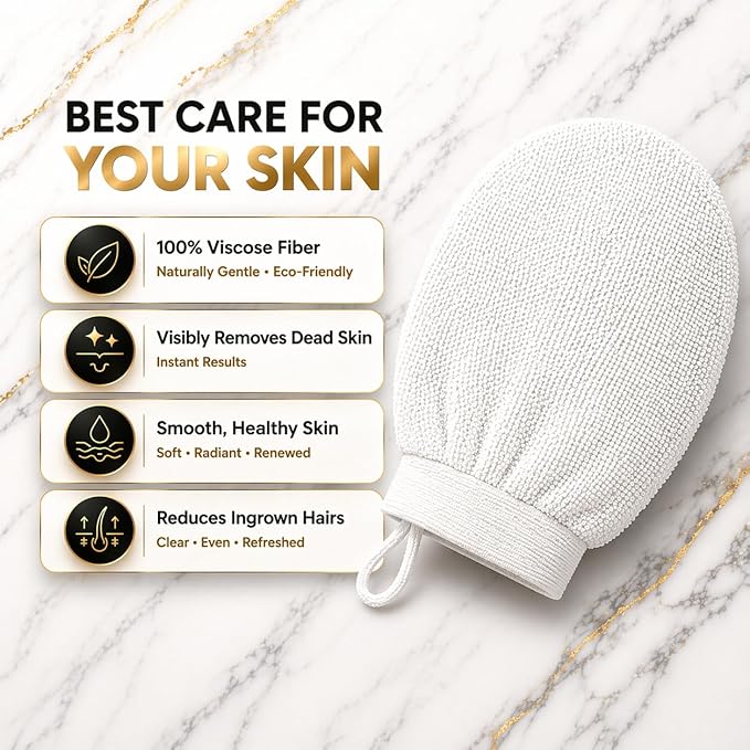Exfoliating Glove for Dead Skin Removal – Deep Scrub Mitt for Smooth Skin, Ingrown Hairs & Keratosis Pilaris – Moroccan Bath Exfoliator (Winter White)