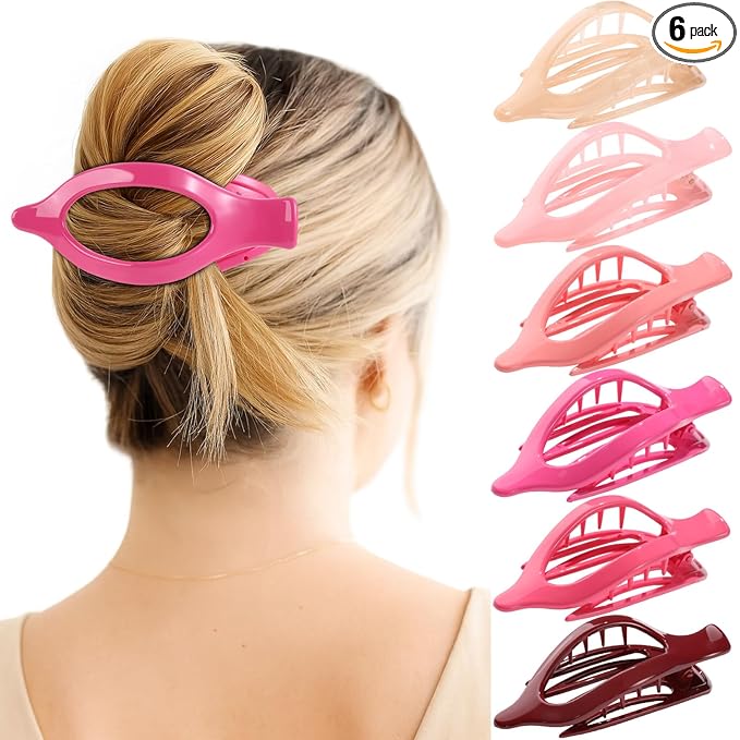 6 Packs Flat Hair Clips for Women, French Flat Claw Clips for Women Girls, Alligator Clips for Thick Thin Hair, Strong Hold Duck Billed Clips,4.7 Inches Hair Clips,Cherry Pink