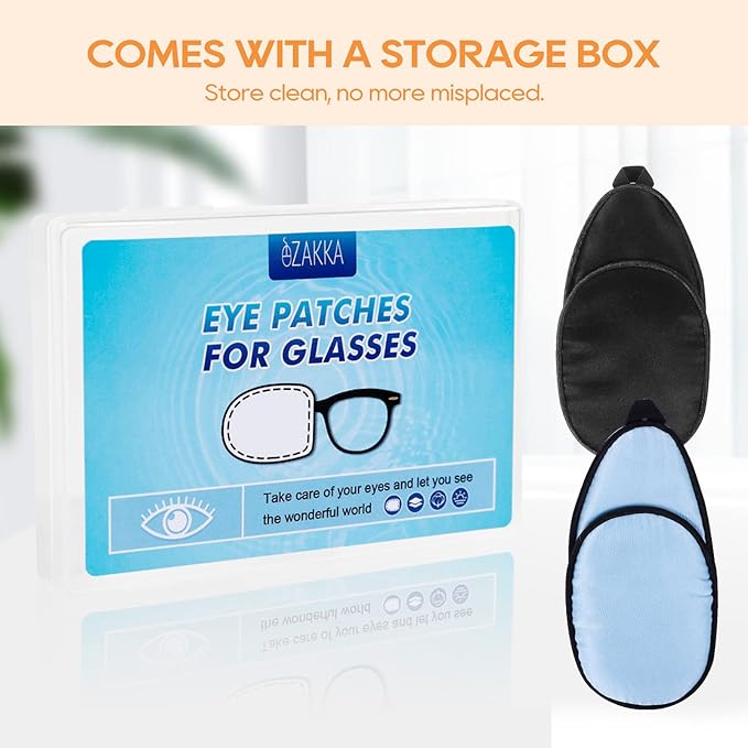 eZAKKA Eye Patches for Adults, Eye Patch for Glasses, Silk Medical Eyepatch for Lazy Eye Patches for Women Amblyopia Strabismus and After Surgery (Light Blue+Black)