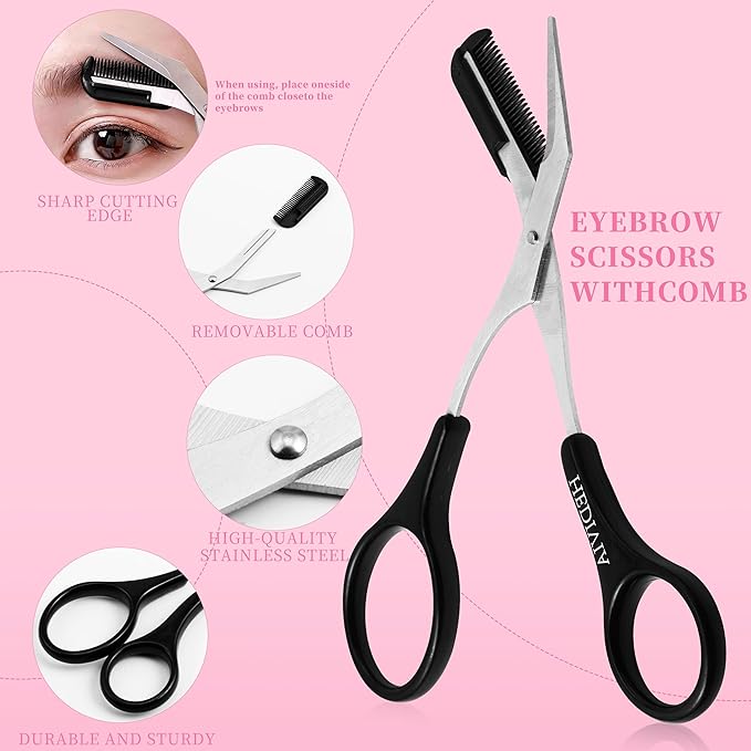 HEDVIA 9 Pcs Eyebrow Razor Kit for Women Shaping, Professional eyebrow Makeup Set with 6 Small Eyebrow Razors, 1 Eyebrow Scissors with Comb, 1Eyebrow Tweezers for Men, 1 Makeup Brushes(Pink Set)