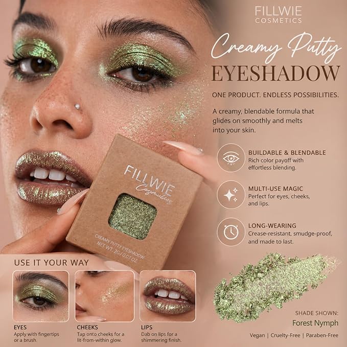 Duochrome Chameleon Eyeshadow, Gold to Purple Iridescent Shift, Cream-to-Powder High Pigment, Zero Fallout Metallic Shimmer, Long Wear Eye Makeup, Fits Magnetic Makeup Palettes (Forest Nymph)