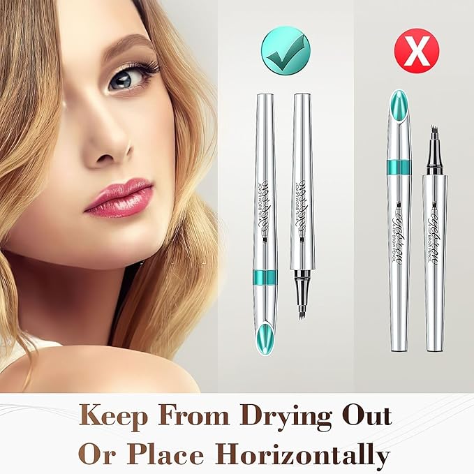 Eyebrow Pencils for Women - Eyebrow Gel with Microblading 4-Fork-Tip, Lift & Snatch Eyebrow Pen, Eyebrow Marker Long-Lasting Waterproof & Smudge-Proof Natural Hair Like Brows (Dark Brown)