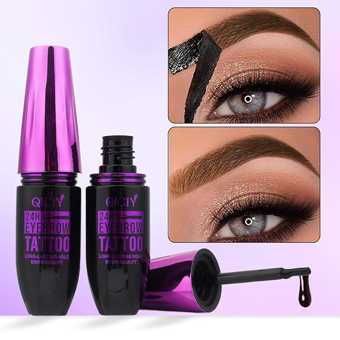 2PCS Peel Off Eyebrow Tint Gel, Semi-Permanent Color Brow Dye, Waterproof Long-Lasting Tattoo Eyebrow Gel for Fuller Defined Brows Makeup, Smudge-Proof, Easy Peel, Lasts Up To 24 Hours (Black)