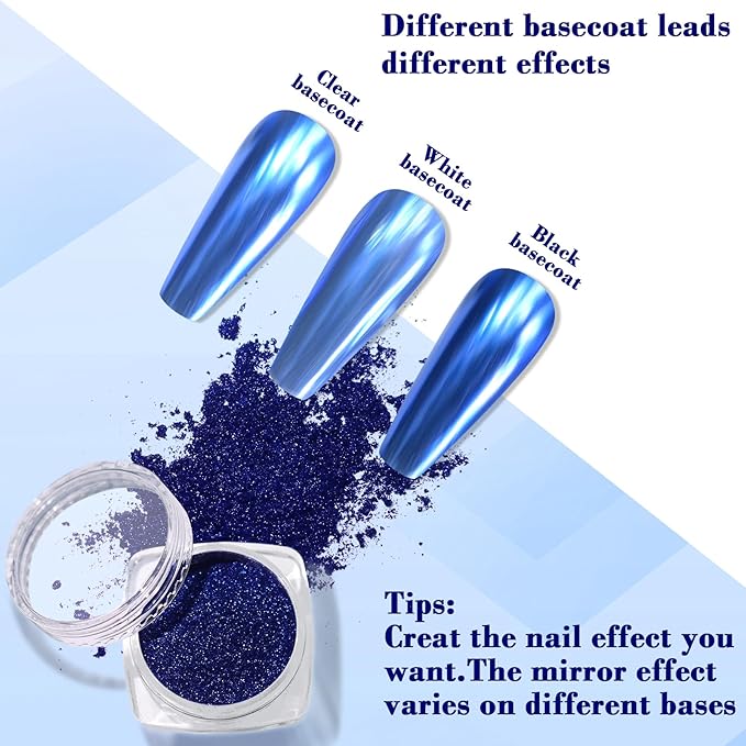 Chrome Nail Powder, Metallic Mirror Effect Holographic Shimmer Glitter Dust Manicure Decoration Nail Art Pigment for DIY Gel Polish Nail Art, Resin Craft, Salon, Gifts - Royal Blue