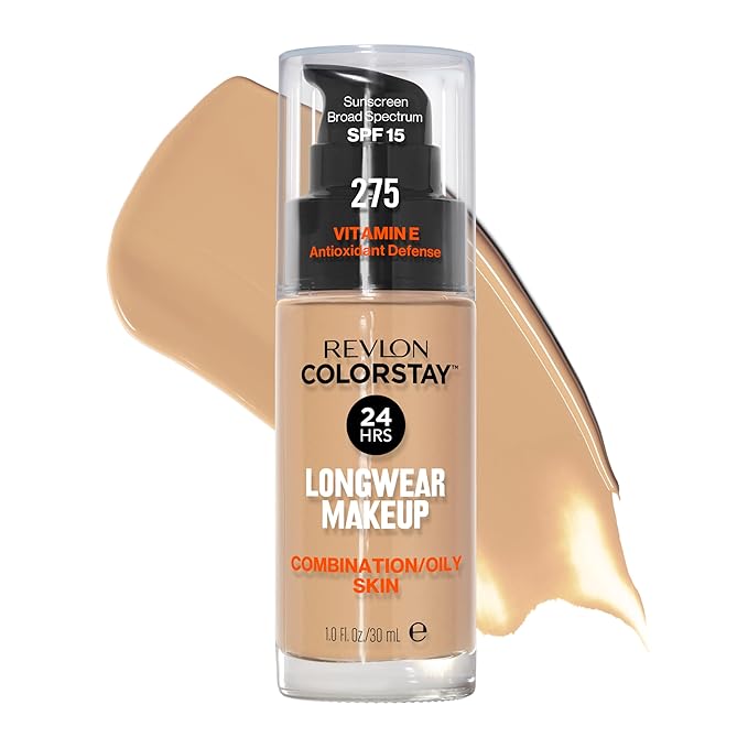 Revlon Liquid Foundation, ColorStay Face Makeup for Combination & Oily Skin, SPF 15, Medium-Full Coverage with Matte Finish, 275 Cashew, 1 Fl Oz