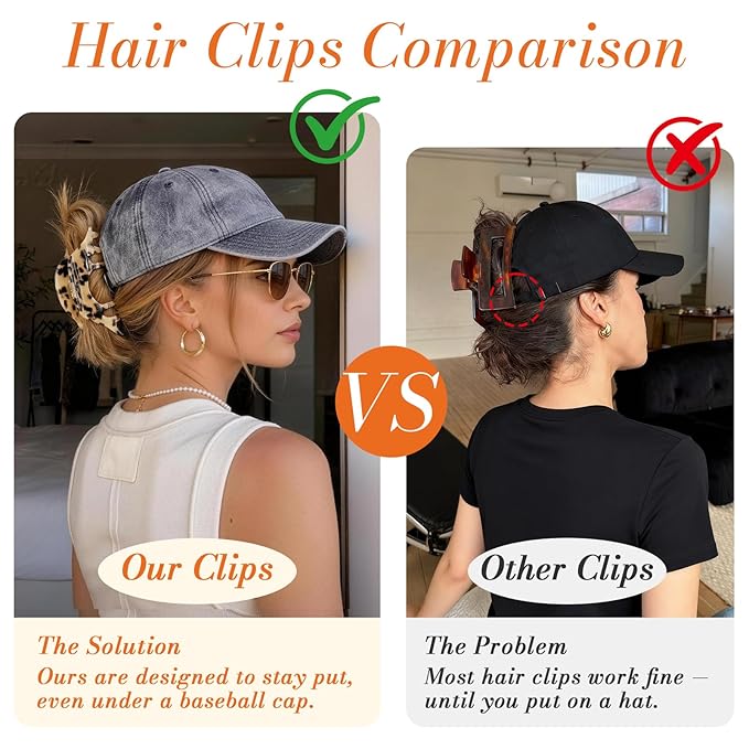 2 Pack Large Hat Hair Clips for Women, 4.2 Inch Big Acetate Claw Clips for Baseball Caps Trucker Hats, Non-Slip Strong Hold Hair Claw Clips for Thick Thin Hair, Hair Accessories Gift, Tortoise Shell