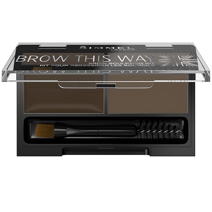 Rimmel Brow This Way Sculpting Kit, Dark Brown, Powder 0.04 oz., Wax 0.03 oz., Brow Sculpting & Styling Kit with Eyebrow Wax & Setting Powder