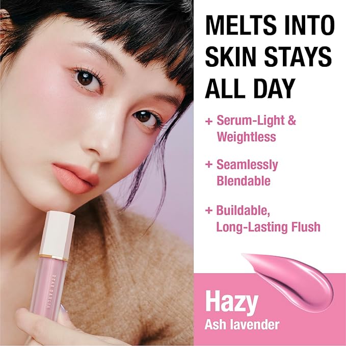 DEAR DAHLIA Petal Drop Liquid Blush (Hazy) - Natural Dewy Glow Serum Blush, Buildable & Blendable, Sheer Watercolor Finish, Vegan Korean Makeup for Cheeks, 0.14 oz