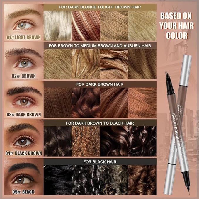 Microblading Eyebrow Pencil & Pen for Women，Waterproof Smudge Proof Quick-Dry Brow Definer with Micro Split Tip for Hair Like Strokes, Faux Brow Lift and Snatch Brow Tint (Light Brown)