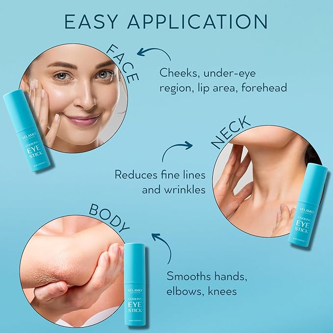 VELAMO ADVANCED Cooling Eye Stick: De-Puffing & Hydrating Under Eye Balm for Dark Circles, Puffiness & Eye Bags - With Caffeine & Hyaluronic Acid, Portable & Perfect for On-the-go Use, 0.35 OZ/10g
