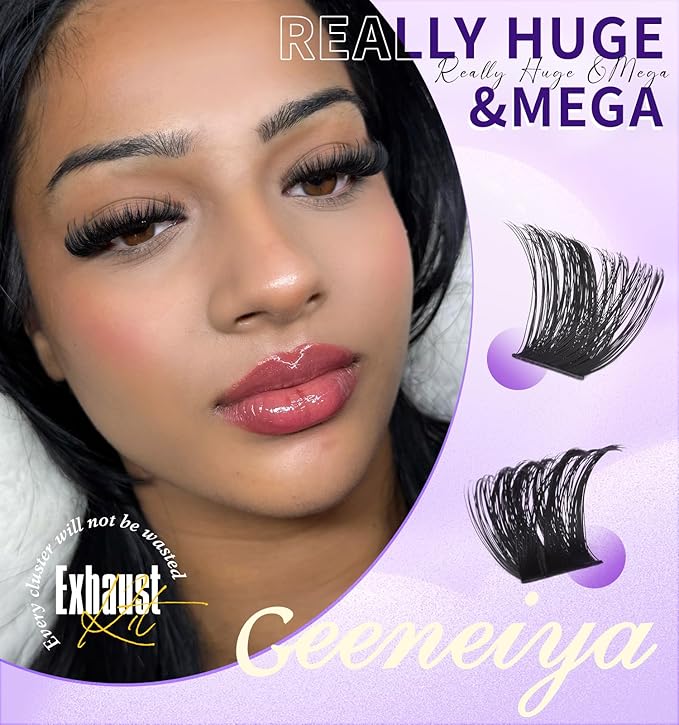 Geeneiya 200D Mega Lash Clusters Volume Eyelash Clusters D Curvature Cluster Eyelash Extensions, 14-16-18MM Mega Lashes