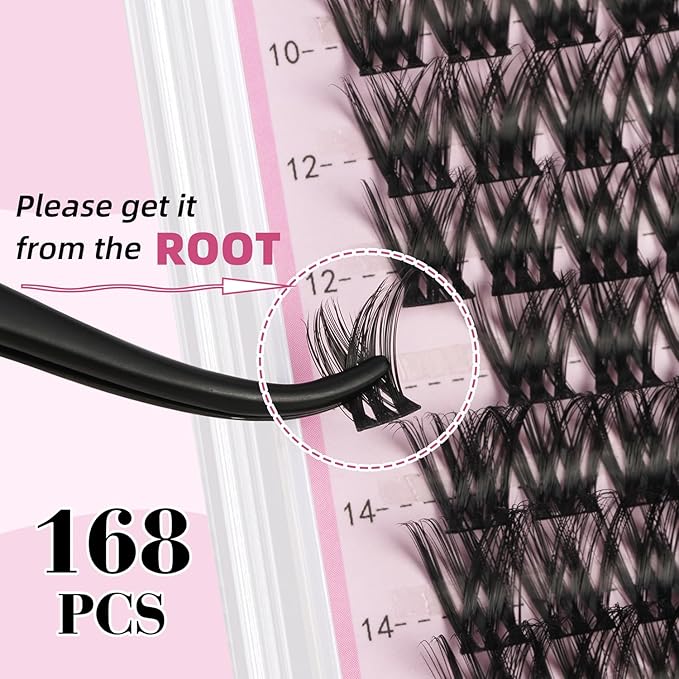 UILULU DIY Lash Extension Kit 168 Count Individual Lash Clusters D Curl Clusters Lashes, Lashes Kit with Lash Bond & Seal, Lash Remover, Lash Tweezers, and Lash Brush D Curl-0.07-8-18MM (U03 Lash Kit)