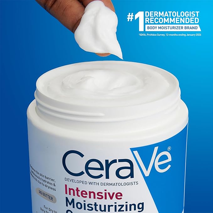 CeraVe Intensive Moisturizing Cream,Body Moisturizer With Shea Butter,72H Hydration + Skin Barrier Repair,Fragrance-Free Body Lotion For Extremely Dry Skin,19oz,(Pack of 2)