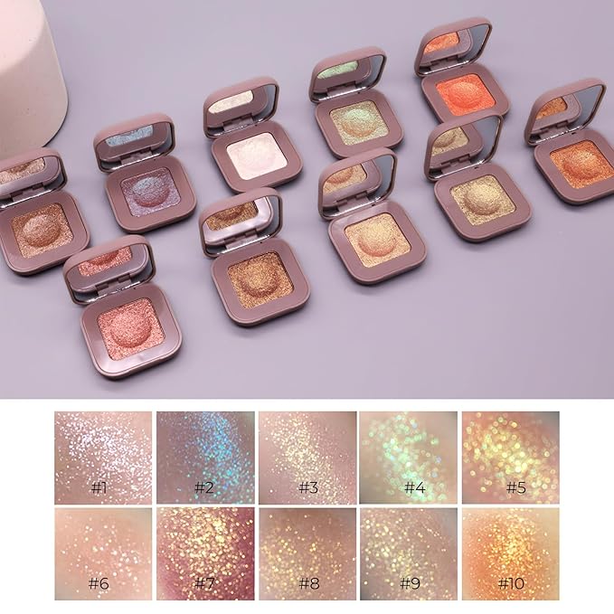 Duochrome Glitter Eyeshadow, Ultra-Fine Color Shifting Metallic Shimmer, High Pigment Holographic Single Eye Makeup, Long Lasting & Buildable Eye Shadow (#5 Coral Orange Gold Shine)