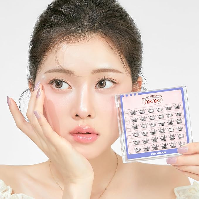 CORINGCO Toktok Hara Light Self Adhesive False Eyelashes, Natural Look, No Glue Needed, Assorted Set of 9/10/11mm, Reusable Lash Clusters Kbeauty - Blossom