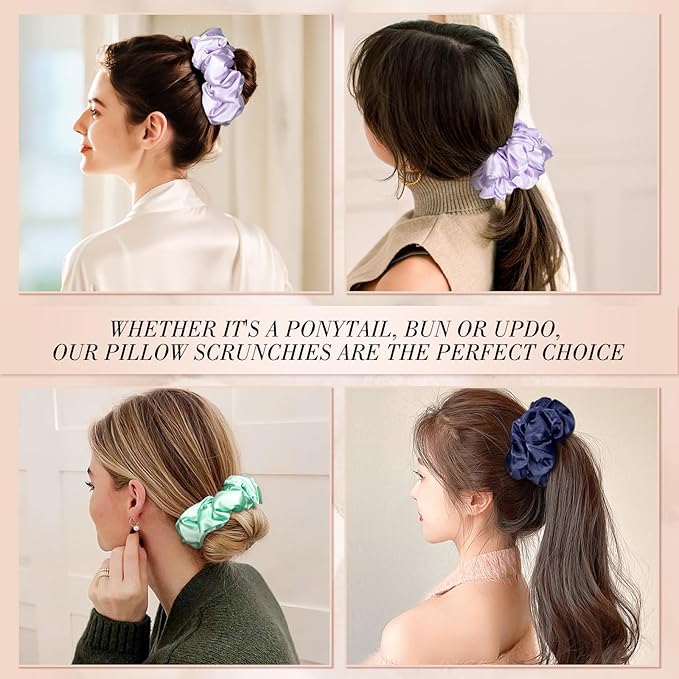 3Pcs Satin Hair Scrunchies, Large Sleepy Hair Tie for Thick Curls Ponytail Holders Purple Scrunchie Mothers Day Gifts