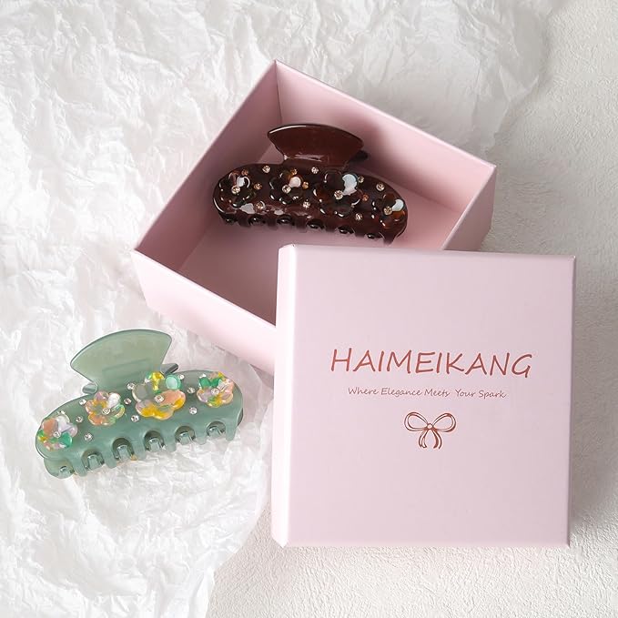 HAIMEIKANG 2 PCs Flower Acrylic Hair Claw Clips for Women - Non Slip Strong Hold Cute Non-slip Stylish Accessories for Thick Thin Hair