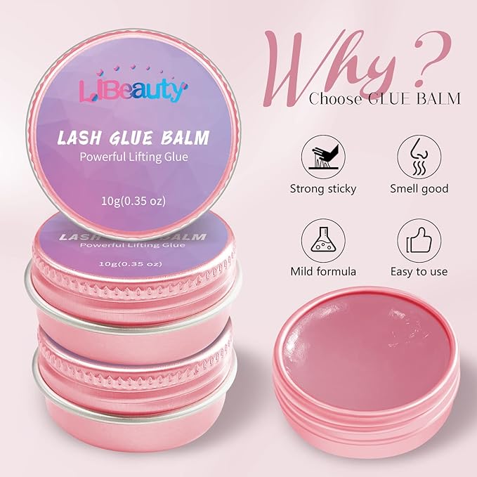 Libeauty Lash Lift Glue Balm Lash Lift Adhesive Strong Sticky Fruit Flavor Eyelash & Eyebrow Perm Glue Balm Brow Lamination Gel (Pink Rose, 10g/0.35oz)