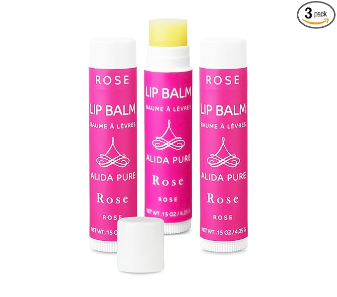 Rose Lip Balm Collection, Vegan Set, Beeswax Free, with Organic Jojoba and Avocado Oil, Vitamin E, Natural Moisturizer for Dry, Chapped Lips, 3 Tube Set
