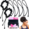 6 Pcs Black Large Adjustable Length Satin Hair Ties for Afro Puff, Heavy and Curly Hair, Silk Soft Ponytail Holders - Perfect for Medium to Thick Hair
