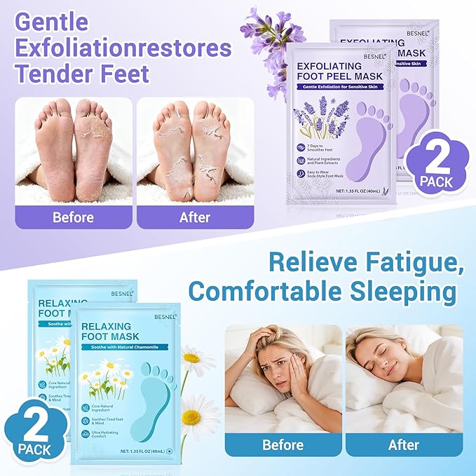 8 Pack Moisturizing Foot Mask,Hydrating Foot Masks for Dry Cracked Feet,Soothing Dry Skin Moisturizer Socks for Baby Soft Feet,Teacher Appreciation Gifts,Foot Care Spa Gifts for Women Men(4 Styles)