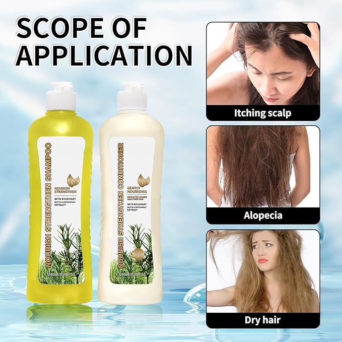 Rosemary Shampoo & Conditioner Set for Hair Growth- Nourish Strengthen Hair, Gentle Formula for Longer, Healthier Hair – 248ml Each (Shampoo + Conditioner)