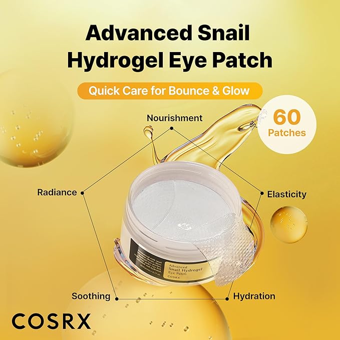 COSRX Advanced Snail Mucin Hydrogel Eye Patch for Fine Lines & Dry Under Eyes, Gel Serum Mask, Hydrating Under Eye Patches (60), Snail Eye Patches, Korean Skin Care