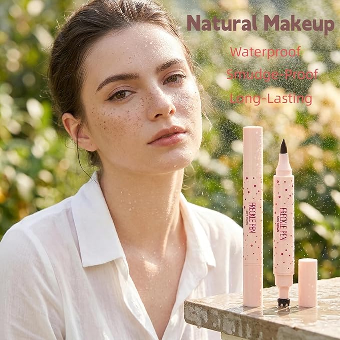 3-in-1 Freckle Stamp Freckle Pen & Eyebrow Pen : 4-Point Stamp for Natural Faux Freckles, Waterproof & Long-Lasting. Dual-Ended Multi-Tool for Brows & Sunkissed Looks (2PC Soft Brown&Dark Brown)