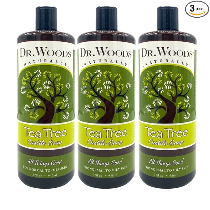 Dr. Woods Pure Tea Tree Liquid Castile Soap - Natural Castile Soap for Body, Hands, and Face with Vitamin E and Hemp Oil, for Men and Women - 32 Fl Oz, Pack of 3