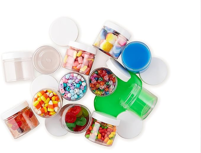 Healthy Packers® Small Plastic Jars with Lids 4 oz, 12-Pack - Clear Plastic Jars with Screw-On Tops for Slime, Crafts, Body Butter, Sugar Scrubs, Cosmetic Storage, Small Containers with Lids (White)