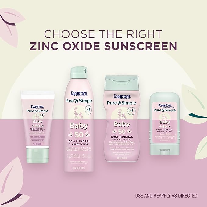 Coppertone Pure and Simple Baby Sunscreen Stick SPF 50, Zinc Oxide Mineral Sunscreen for Baby, Body and Face, 0.49 Oz Stick
