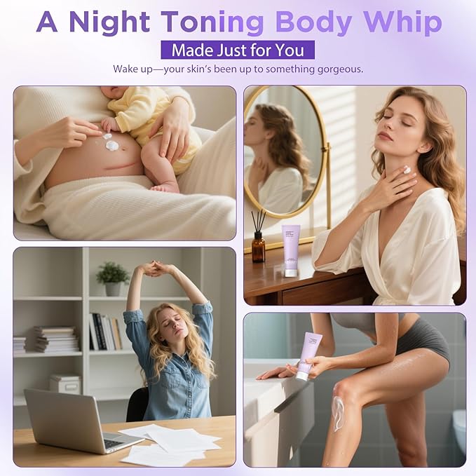 Overnight Toning Body Whip for Loose Skin & Cellulite – Firming and Tightening Body Cream for Arms, Thighs & Belly, Hydrating Anti-Wrinkle Moisturizer | Targets Crepey Skin While You Sleep