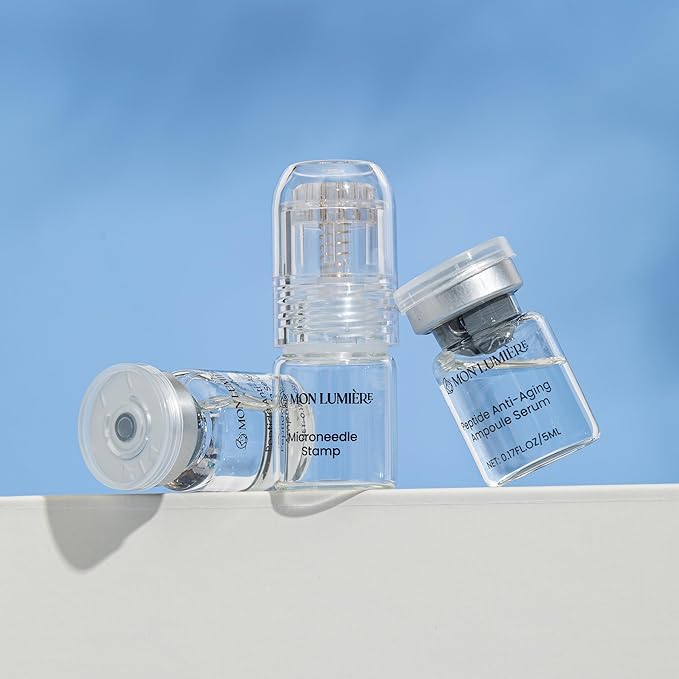Mon Lumiere Micro Infusion System for Face – Gold Spring-Loaded Facial Stamp with PDRN & Peptides – At-Home Skincare Kit for Glow, Smoother-Looking Skin & Visible Radiance – 3 Single-Dose Serums