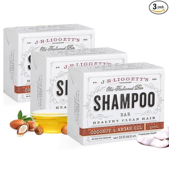 J·R·LIGGETT'S Shampoo Bar - Coconut & Argan Oil, All Natural Solid Shampoo for Hair with Olive Oil & Castor Oil, Sulfate Free, GMO Free, Restores Shine, Reduces Frizz, Manageable Hair, 3.5 oz - 3 Pack