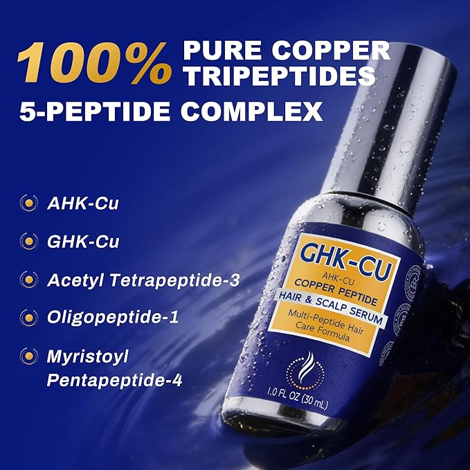 GHK-CU Peptide Hair Serum with Copper Peptides for Hair Growth Support, Lightweight Non-Greasy Scalp Serum for Thicker, Fuller-Looking Hair