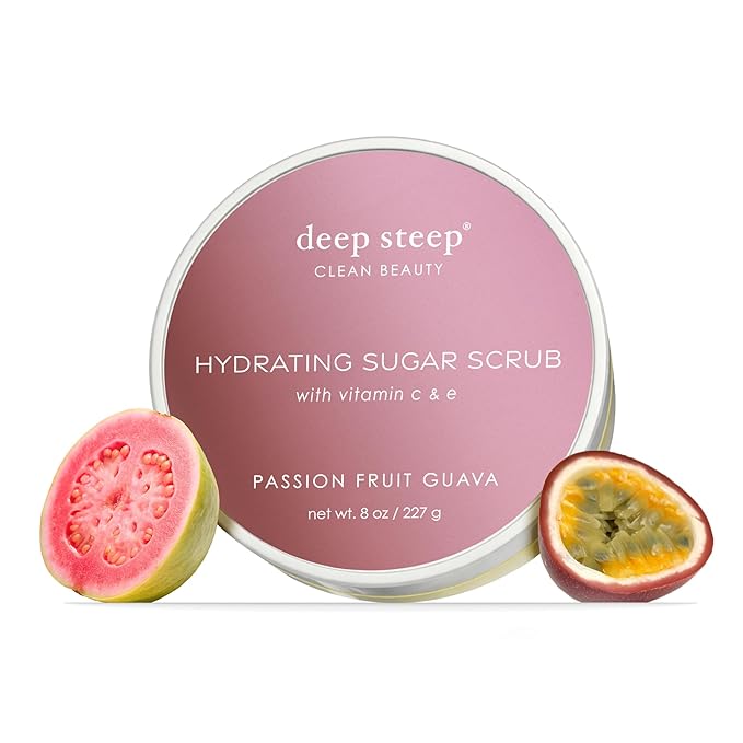 Deep Steep Sugar Scrub, Passion Fruit Guava, 8 oz – Exfoliating Body Scrub with Organic Coconut Oil, Shea Butter & Argan Oil – Vegan, Clean Beauty, Smooth, Soft & Nourished Skin