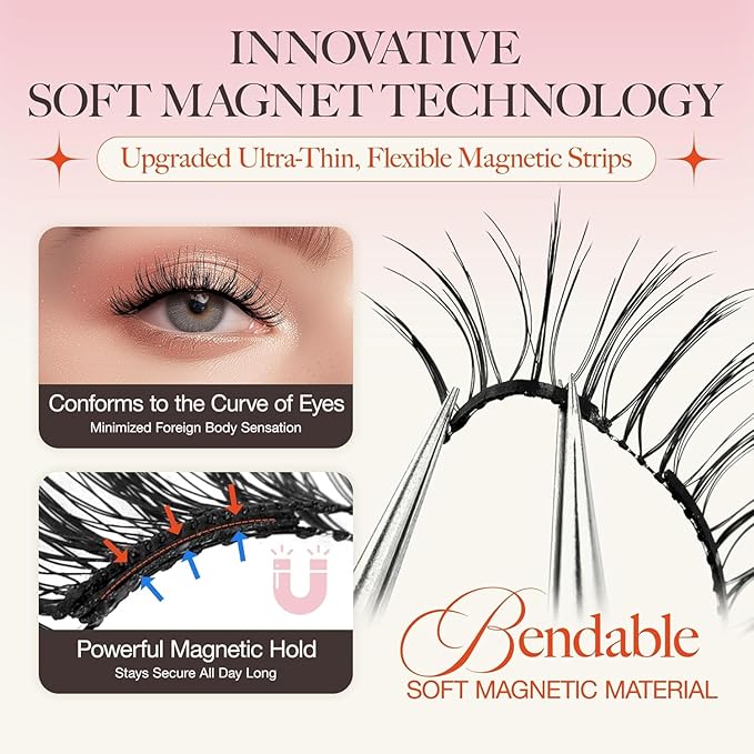 LASHVIEW Upgrade Magnetic Eyelashes with Applicator - Reusable Soft Magnetic Eyelashes for Natural Look - No Glue Needed - Easy to Wear and Remove (A03)