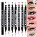 evpct 7Pcs Colored liquid Eye Liners Face Stamp Cosplay Gothic Makeup Set Kit for Beginners, Black Brown Purple Blue Red Pink Green Star Flowers Heart Moon Triangle Lightning Butterfly Stamps Eyeliner