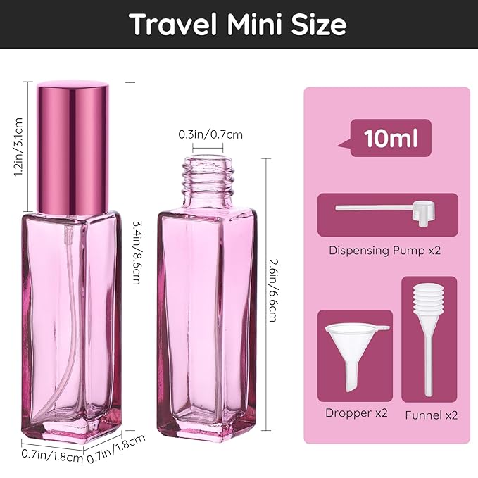 Segbeauty 10 Packs Glass Perfume Bottles - 10ML Empty Refillable Travel Atomizer, Small Spray Bottle With Fine Mist Sprayer, Portable Scent Pump for Fragrance Samples