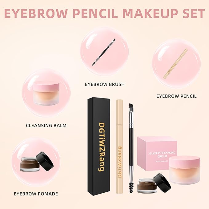 Eyebrow Pen Makeup Kit, Waterproof 4-Tip Microblading Eyebrow Pencil & Eyebrow Pomade, Dual-Ended Brush, Long-Lasting Smudge-Proof Brow Kit for Natural Wild Brows, Dark Brown