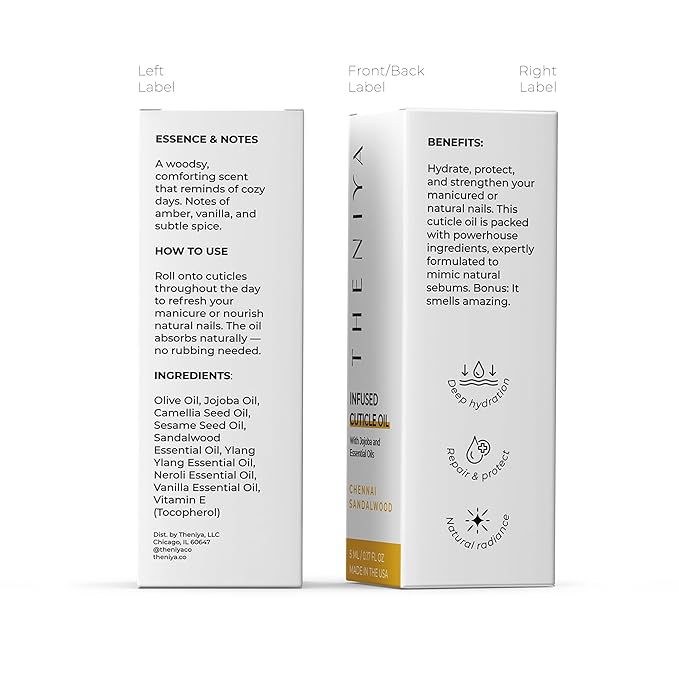 Cuticle Oil for Nail Strengthening and Growth – Hydrating, Vegan, Organic Formula with Jojoba & Vitamin E | 3 Signature Fragrances | 5mL Roll-On (0.17 Fl Oz, Sandalwood Fragrance)