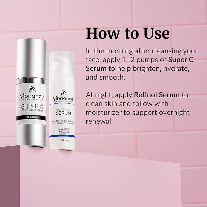 Vibriance Dynamic Duo Skincare Bundle | Super C Vitamin Serum, Retinol Skin Care Set - Age-Defying Night and Day Retinol and Vitamin C Serum for Face Routine Skincare Kit (Pack of 2)