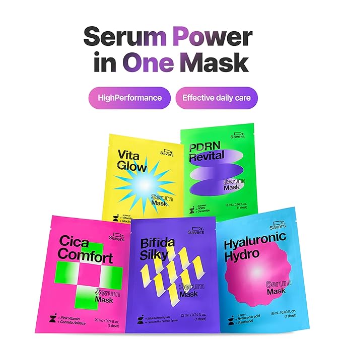 Dr. Savers PDRN Revital Face Serum Mask, 0.60 Fl Oz, Rejuvenating Skin Barrier & Firming Care with Mugwort-Derived PDRN, Ceramide & PHA, Healthy Glow, Personalized Korean Skincare, 10 Sheets