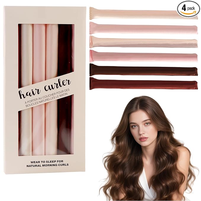 6Pcs Overnight Heatless Hair Curler Blowout Rods Jumbo, Heatless Curls Satin Flexi Rods for Overnight Sleeping, No Heat Curling Tool for All Hair Types Soft Heatless Hair Curler (Gift Box,6 Colors)